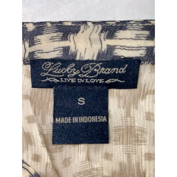 Lucky Brand Womens S Mixed Print Peasant Blouse 100% Rayon Blue & Beige - Picture 3 of 8